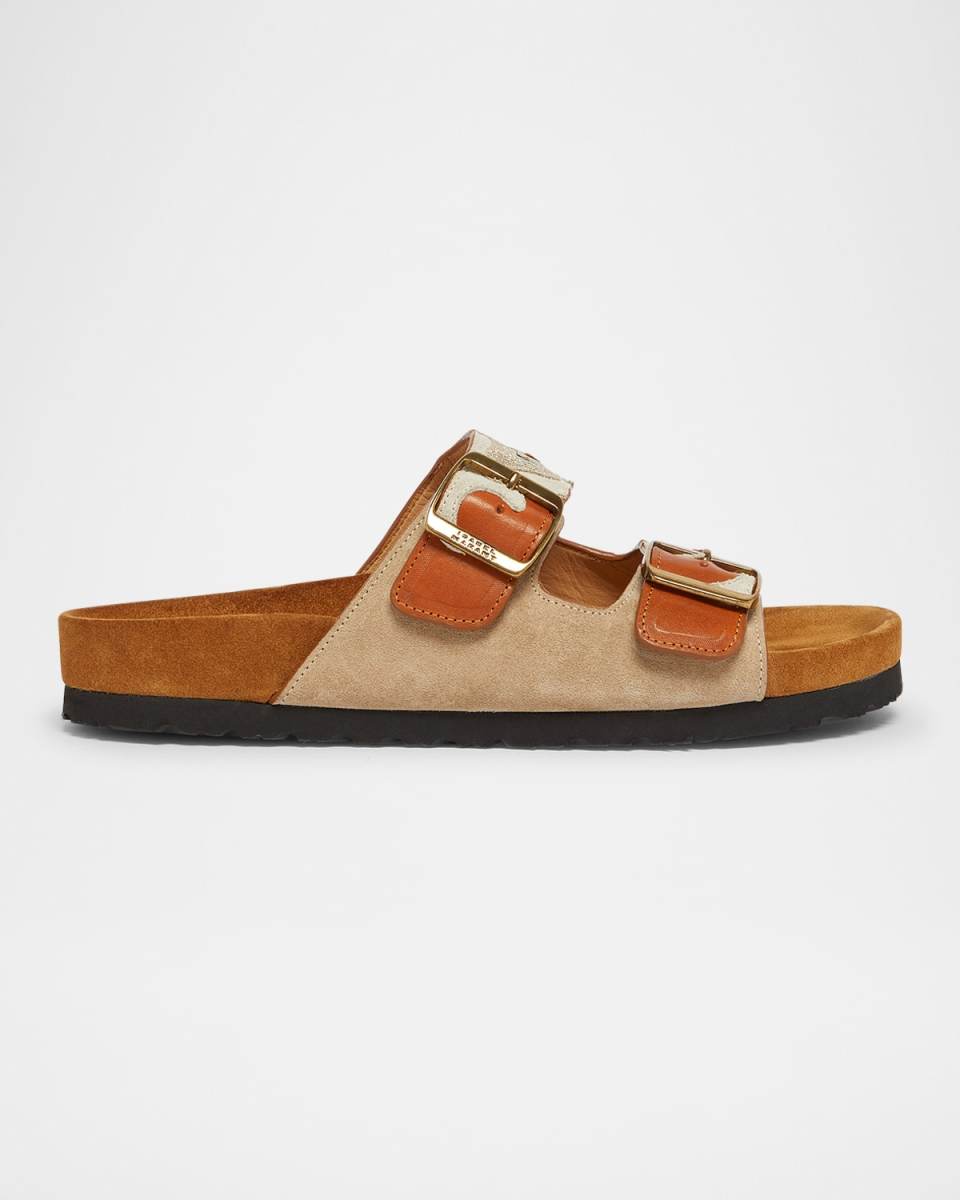 Lelik Western Double-Buckle Slide Sandals